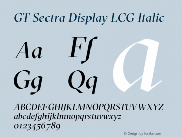 GT Sectra Display LCG Italic Version 4.000;hotconv 1.0.109;makeotfexe 2.5.65596图片样张