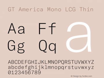 GT America Mono LCG Th Version 1.005;hotconv 1.0.109;makeotfexe 2.5.65596图片样张