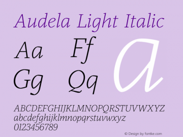 Audela Light Italic Version 1.000;hotconv 1.0.109;makeotfexe 2.5.65596图片样张