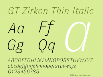 GT Zirkon Thin Italic Version 2.000;hotconv 1.0.109;makeotfexe 2.5.65596图片样张