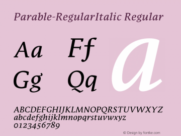 Parable-RegularItalic Regular 004.301 Font Sample