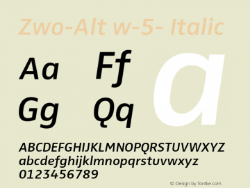Zwo-Alt w-5- Italic 4.313 Font Sample