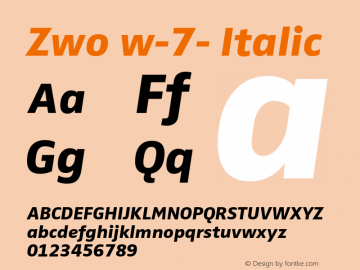 Zwo w-7- Italic 4.313 Font Sample