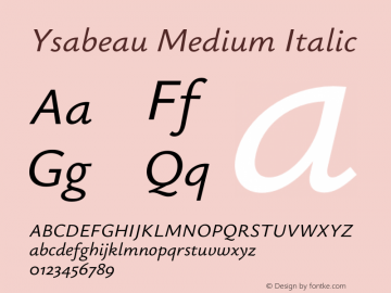 Ysabeau Medium Italic Version 1.003;Glyphs 3.1.1 (3139)图片样张