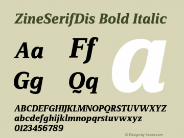 ZineSerifDis Bold Italic 004.301 Font Sample