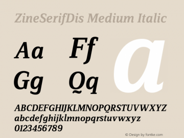 ZineSerifDis Medium Italic 004.301 Font Sample