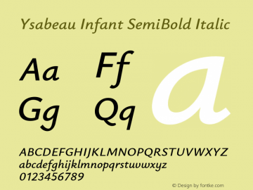 Ysabeau Infant SemiBold Italic Version 1.003图片样张