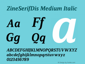 ZineSerifDis Medium Italic 004.301 Font Sample
