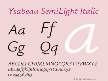 Ysabeau SemiLight Italic Version 1.003图片样张