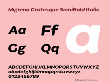 Migrena Grotesque SemiBold Italic Version 1.000;PS 001.000;hotconv 1.0.88;makeotf.lib2.5.64775图片样张