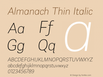 Almanach Thin Italic Version 1.002;hotconv 1.0.109;makeotfexe 2.5.65596图片样张