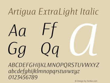 Artigua ExtraLight Italic Version 1.000;PS 001.000;hotconv 1.0.88;makeotf.lib2.5.64775图片样张