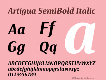 Artigua SemiBold Italic Version 1.000;PS 001.000;hotconv 1.0.88;makeotf.lib2.5.64775图片样张