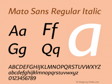 Mato Sans Regular Italic Version 1.001;PS 001.001;hotconv 1.0.88;makeotf.lib2.5.64775图片样张