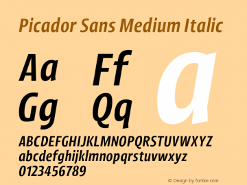 Picador Sans Medium Italic Version 1.000;PS 001.000;hotconv 1.0.88;makeotf.lib2.5.64775图片样张