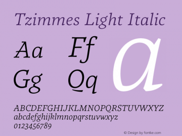 Tzimmes Light Italic Version 1.001;PS 001.001;hotconv 1.0.88;makeotf.lib2.5.64775图片样张