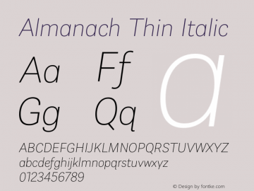 Almanach Thin Italic Version 1.002;hotconv 1.0.109;makeotfexe 2.5.65596图片样张