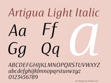 Artigua Light Italic Version 1.000;PS 001.000;hotconv 1.0.88;makeotf.lib2.5.64775图片样张
