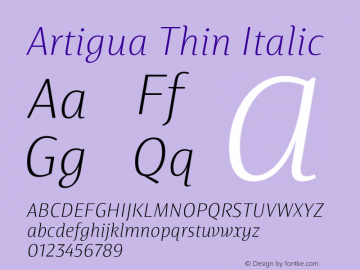 Artigua Thin Italic Version 1.000;PS 001.000;hotconv 1.0.88;makeotf.lib2.5.64775图片样张