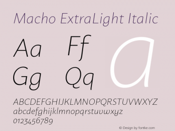 Macho ExtraLight Italic Version 1.001图片样张