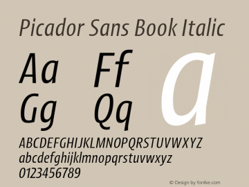 Picador Sans Book Italic Version 1.000;PS 001.000;hotconv 1.0.88;makeotf.lib2.5.64775图片样张