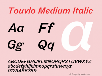 Touvlo Medium Italic Version 1.00图片样张