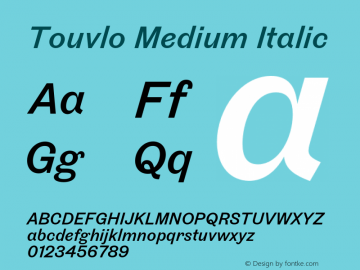 Touvlo Medium Italic Version 1.00图片样张
