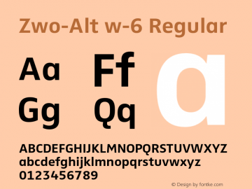 Zwo-Alt w-6 Regular 4.313 Font Sample
