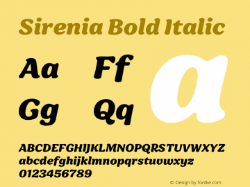 Sirenia Bold Italic Version 5.200;hotconv 1.0.109;makeotfexe 2.5.65596图片样张