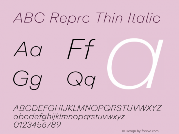 ABC Repro Thin Italic Version 1.000图片样张