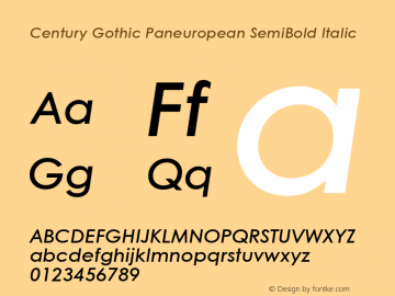 Century Gothic Paneuropean SemiBold Italic Version 1.00图片样张