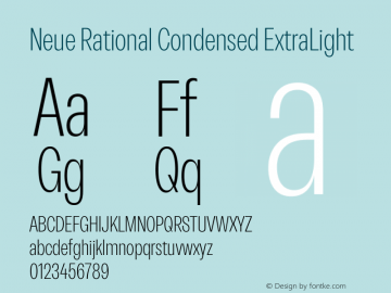Neue Rational Condensed ExtraLight Version 1.000图片样张