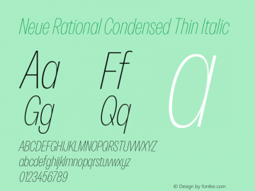 Neue Rational Condensed Thin Italic Version 1.000图片样张