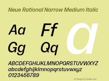 Neue Rational Narrow Medium Italic Version 1.000图片样张