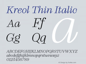 Kreol-ThinItalic Version 1.000图片样张