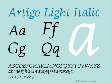 Artigo Light Italic Version 1.005;hotconv 1.0.109;makeotfexe 2.5.65596图片样张