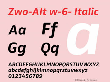 Zwo-Alt w-6- Italic 4.313 Font Sample