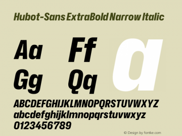 Hubot-Sans ExtraBold Narrow Italic Version 1.000图片样张