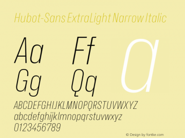 Hubot-Sans ExtraLight Narrow Italic Version 1.000图片样张