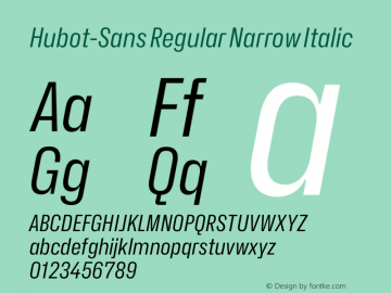 Hubot-Sans Regular Narrow Italic Version 1.000图片样张