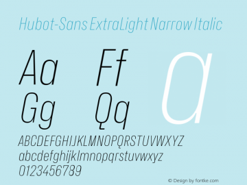 Hubot-Sans ExtraLight Narrow Italic Version 1.000图片样张