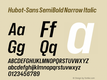 Hubot-Sans SemiBold Narrow Italic Version 1.000图片样张
