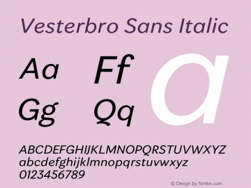 Vesterbro Sans Italic Version 1.004图片样张