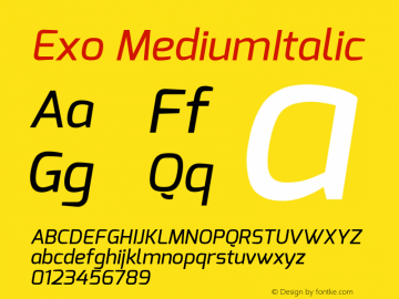 Exo MediumItalic Version 1.00 Font Sample