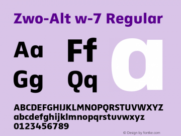 Zwo-Alt w-7 Regular 4.313 Font Sample