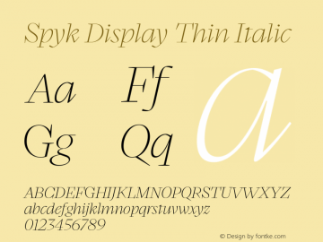 Spyk Display Thin Italic Version 1.000图片样张