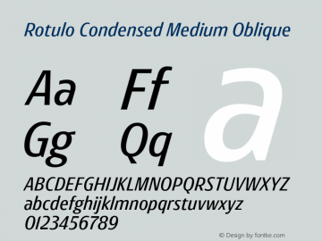 Rotulo-CondensedMediumOblique Version 1.000;Glyphs 3.1.1 (3141)图片样张