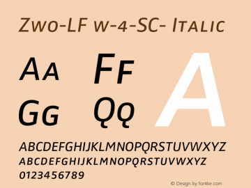 Zwo-LF w-4-SC- Italic 4.313 Font Sample