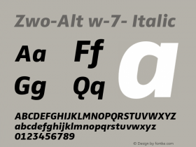 Zwo-Alt w-7- Italic 4.313 Font Sample