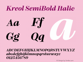 Kreol-SemiBoldItalic Version 1.000;fontTools/otf2ttf 4.10.2; ttfautohint (v1.8.2)图片样张